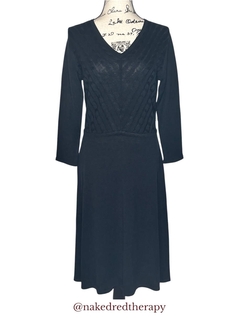NWT - Jones New York | Classic Black V-Neck Long Sleeve Midi Dress | Size M